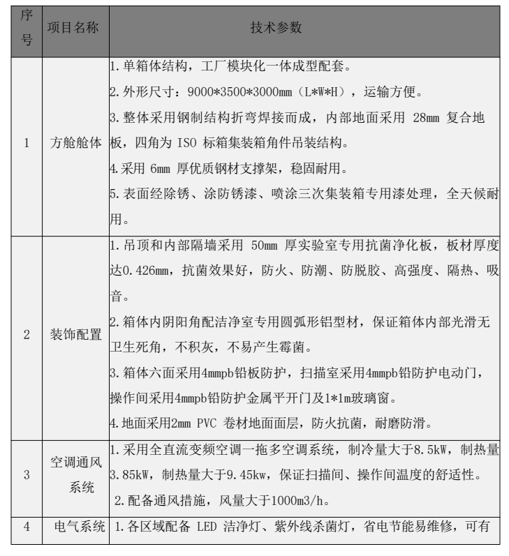 移动CT方舱技术参数